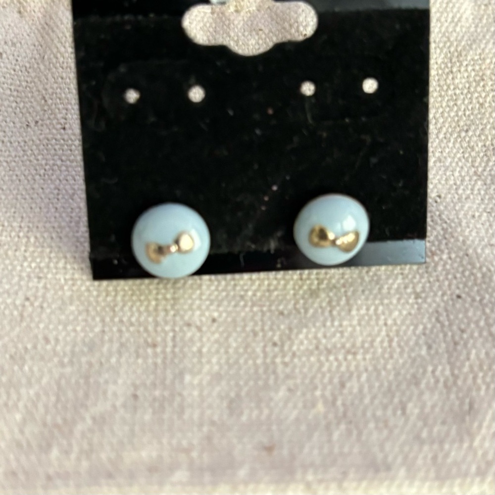 Vintage blue Stud Earrings With Silver Bows